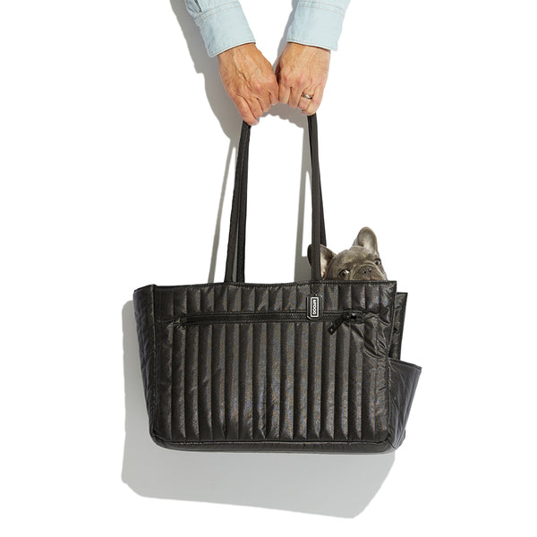 NYLON QUILTED DOG TRAVEL TOTE BLACK