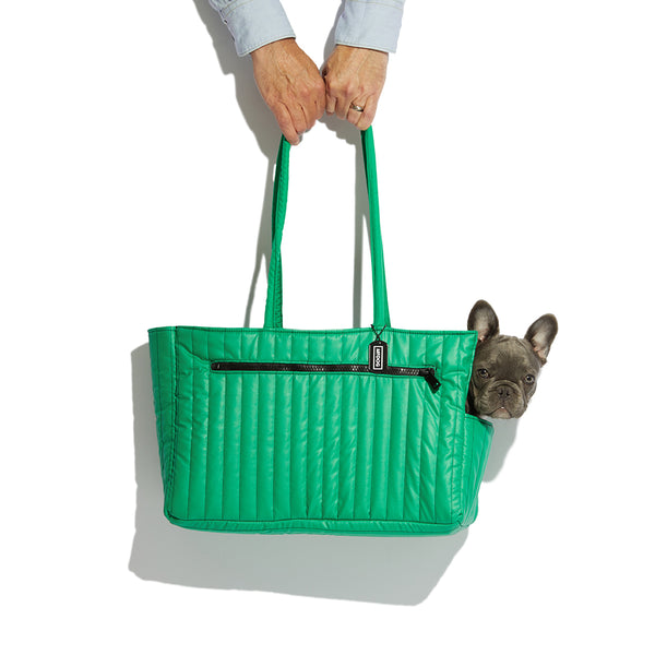 NYLON QUILTED DOG TRAVEL TOTE GREEN